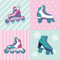 cuatro iconos de patines de ruedas vector