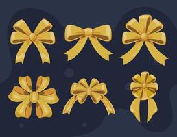 six golden bows icons vector