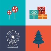 feliz navidad cuatro iconos vector