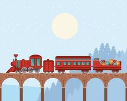 puente y tren navideño vector