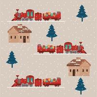 christmas train nine icons vector