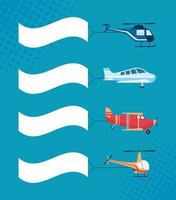 transporte aéreo cuatro iconos vector