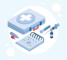medical kit and vaccination icons vector