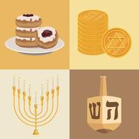 four happy hanukkah icons vector