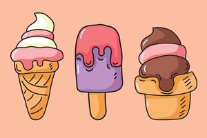 dibujo de mano de vector de helado de dibujos animados lindo