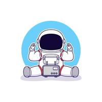 lindo astronauta con logo de radiocomunicación vector