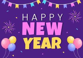 Happy New Year 2022 Template Flat Design Illustration with Ribbons and Confetti on a Colorful Background for Poster, Brochure or Banner vector