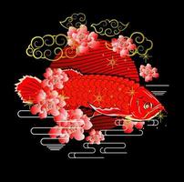 super red arowana illustration design for sukajan is mean japan traditional cloth or t-shirt with digital hand drawn Embroidery Men T-shirts Summer Casual Short Sleeve Hip Hop T Shirt Streetwear vector