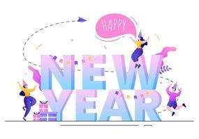 Happy New Year 2022 Template Flat Design Illustration with Ribbons and Confetti on a Colorful Background for Poster, Brochure or Banner vector