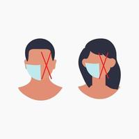 conjunto de caras en máscaras médicas. mujer y hombre. vector