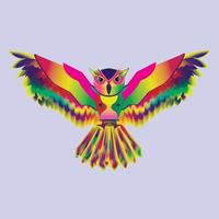 Owl and eagle owl. Yellow-green red multi-colored. The colors are psychedelic. vector