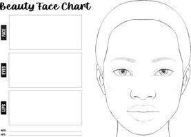 Cuadro de belleza para maquillaje con rostro de mujer dibujado a mano. vector