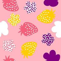 Multicolored strawberries and spotted flowers seamless pattern. vector
