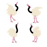 Hand drawn red crowned cranes collection. vector