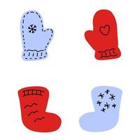 Hand drawn socks and mittens collection. vector