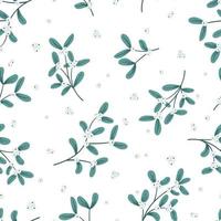 Mistletoe, viscum branches with oblong leaves and berries vector seamless pattern. Christmas, New Year holiday winter floral background for greeting cards, wallpapers, gift paper, web page.