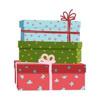 cajas de regalo, regalos. hermosas bolsas navideñas envueltas en colores con un lazo abrumador. compras. regalos para las fiestas. ilustración vectorial. vector