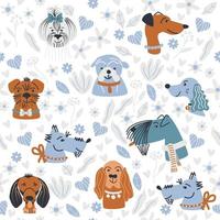 patrón sin fisuras con elementos lindos perros y plantas. para niños y mascotas. ilustración vectorial. vector