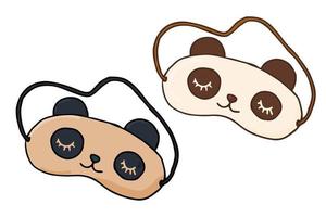 Set of panda bear sleeping masks icon. cozy home, hygge. Hand drawn vector illustration in doodle style isolated on white background.