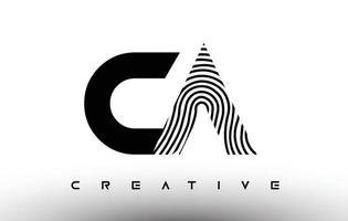 Ca diseño de logotipo de letra de cebra de huellas dactilares. logotipo de ca con vector de icono creativo de huella digital