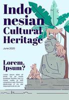 Indonesian cultural heritage magazine cover template. Ancient temple. Indonesia tourism. Journal mockup design. Vector page layout with flat character. Advertising cartoon illustration with text space