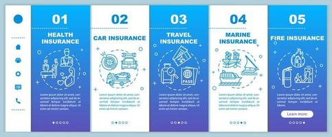 Life insurance onboarding vector template. Healthcare assurance. Injury coverage. Nautical vehicle. Responsive mobile website with icons. Webpage walkthrough step screens. RGB color concept