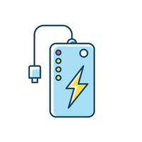 icono de color rgb del banco de energía. Banco de energía. batería portátil. fuente de energía. dispositivo de carga de bolsillo. cargador usb de mano. tecnología. dispositivo móvil. ilustración vectorial aislada vector