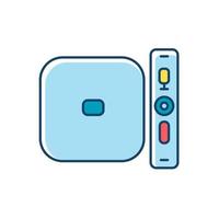 icono de color rgb del reproductor de medios digitales. TV, estéreo, sistema de cine en casa. producto de entretenimiento. consola de videojuegos. gadget para reproducir videos. dispositivo electronico. tecnología. ilustración vectorial aislada vector