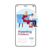 Parenting problem cartoon smartphone vector app screen. Psychology consultation. Family difficulties. Mobile phone display with flat character design mockup. Application telephone cute interface