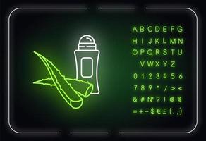 Vegan antiperspirant neon light icon. Plant based deodorant. Protection from smell. Outer glowing effect. Sign with alphabet, numbers and symbols. Vector isolated RGB color illustration