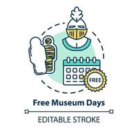 Free museum days concept icon. Admission discounts, inexpensive guided tours idea thin line illustration. Budget travel pastime. Vector isolated outline RGB color drawing. Editable stroke