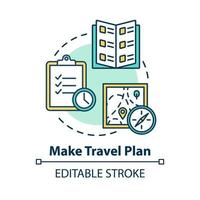 Make travel plan concept icon. Organized tour, vacation organization idea thin line illustration. Unexpected expenses prevention. Vector isolated outline RGB color drawing. Editable stroke