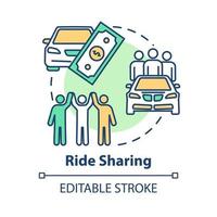 Ride sharing concept icon. Money saving travel, carpooling idea thin line illustration. Inexpensive transportation, collective journey. Vector isolated outline RGB color drawing. Editable stroke