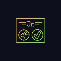 Junior hunting license gradient vector icon for dark theme. Hunter confirmation for children under sixteen. Thin line color symbol. Modern style pictogram. Vector isolated outline drawing