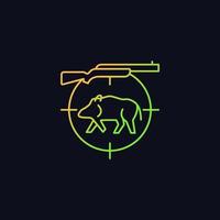 Wild boar hunting gradient vector icon for dark theme. Capture and kill wild hog. Feral peccary and pig. Thin line color symbol. Modern style pictogram. Vector isolated outline drawing