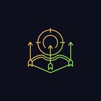 Bow and arrow hunting gradient vector icon for dark theme. Bowhunting. Use game call to attract prey. Compound bow. Thin line color symbol. Modern style pictogram. Vector isolated outline drawing