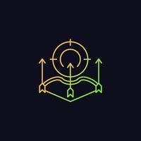 Bow and arrow hunting gradient vector icon for dark theme. Bowhunting. Use game call to attract prey. Compound bow. Thin line color symbol. Modern style pictogram. Vector isolated outline drawing