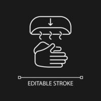 Air dry hands white linear icon for dark theme. Hygienic alternative. Hand-drying method. Thin line customizable illustration. Isolated vector contour symbol for night mode. Editable stroke