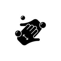 Cup fingers black glyph icon. Cleaning hands and nails with soap. Handwashing technique. Wipe off dirt under fingernails. Silhouette symbol on white space. Vector isolated illustration