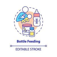 Bottle feeding concept icon. Feed baby with formula abstract idea thin line illustration. Feeding position. Bond between mother and newborn. Vector isolated outline color drawing. Editable stroke