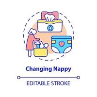 Changing nappy concept icon. Child nursing abstract idea thin line illustration. Baby hygiene. Remove skin rash with powder and cream. Vector isolated outline color drawing. Editable stroke