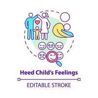 Heed child feelings concept icon. Pay attention to kid emotions abstract idea thin line illustration. Child mental health and socialization. Vector isolated outline color drawing. Editable stroke