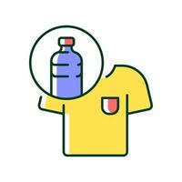 ropa hecha de botellas de plástico icono de color rgb. artículo de ropa sostenible. camiseta sostenible. tejidos de plástico reciclado. moda ecológica. ilustración vectorial aislada. dibujo lineal relleno simple vector