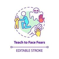 Teach to face fears concept icon. Support kid abstract idea thin line illustration. Help child to overcome phobias. Parenting. Vector isolated outline color drawing. Editable stroke