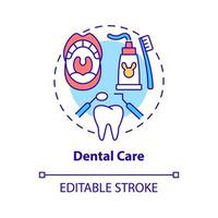 icono del concepto de cuidado dental. Hábitos de salud bucal idea abstracta ilustración de línea fina. chequeos regulares con el dentista. rutina de cuidado de los dientes por la mañana. dibujo de color de contorno aislado vectorial. trazo editable vector