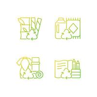 Reduce environmental pollution gradient linear vector icons set. Compostable straws. Ethical flooring option. Repurposing. Thin line contour symbols bundle. Isolated outline illustrations collection