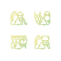 Recycling for sustainability gradient linear vector icons set. Fishing gear reuse. Eco friendly playground. Plastic lumber. Thin line contour symbols bundle. Isolated outline illustrations collection