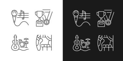 Hobby and leisure linear icons set for dark and light mode. Talent competition. Thin line contour symbols bundle. Customizable thin line symbols. Isolated vector outline illustrations. Editable stroke