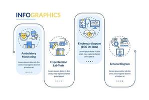 Plantilla de infografía de vector de diagnóstico de hipertensión. elementos de diseño de esquema de presentación de pruebas de laboratorio. visualización de datos con 4 pasos. gráfico de información de la línea de tiempo del proceso. diseño de flujo de trabajo con iconos de línea