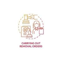 Carrying out removal orders red concept icon. Courthouse case hearing on migration. Deportation procedure abstract idea thin line illustration. Vector isolated outline color drawing